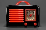 Striking Continental Radio in Black Bakelite + Red Trim